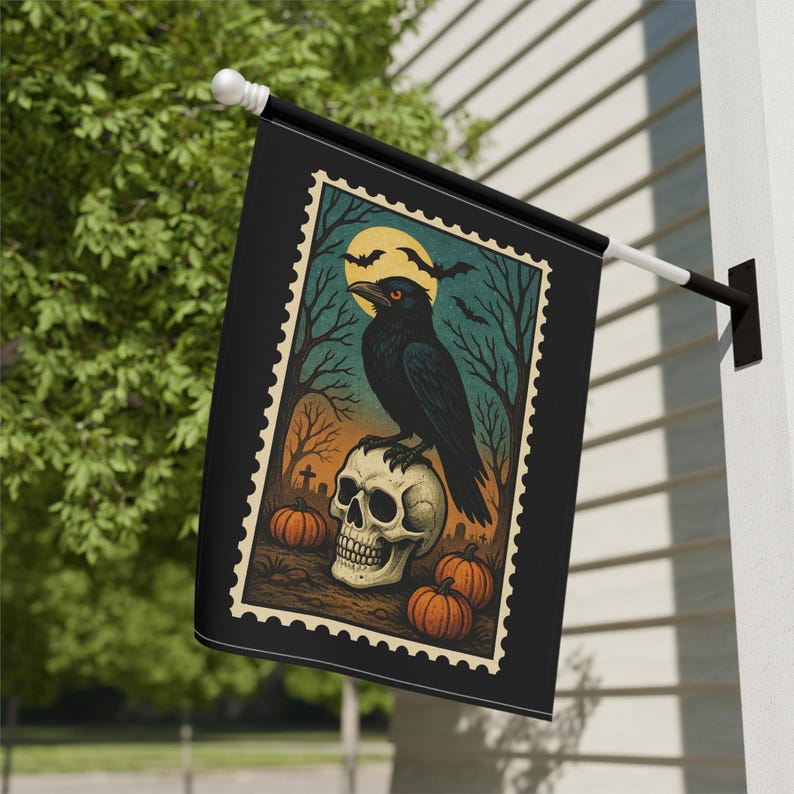 Halloween Decorative Yard Flag, Gifts-for-Halloween, Gift-for Halloween-Lover, Gifte-for Halloween, Crow Lover Gifted, Black Raven Crowing image 3