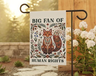 Folk Art Fox Human Rights Garden Flag, Peaceful Social Justice Yard Decor