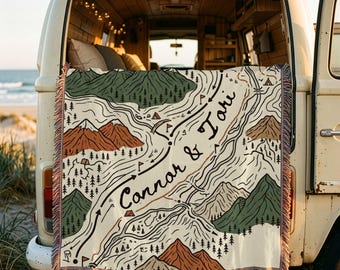 Personalized Outdoor Adventure Woven Blanket, Custom Blanket Pets and People