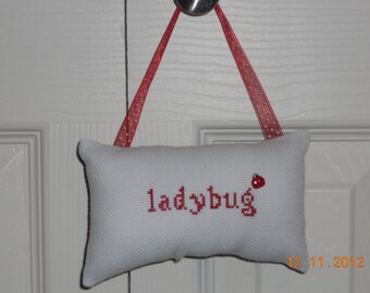 Ladybug Counted Cross Stitch Hanging Pillow