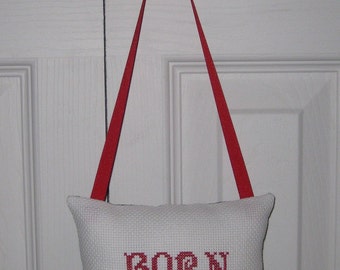 Counted Cross Stitch Hanging Born To Rock Pillow