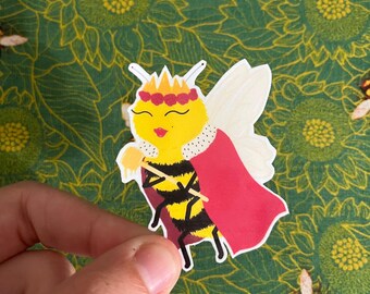 Queen Bee Sticker, bug sticker, insect sticker, bee sticker, queen sticker, pun sticker, laptop sticker, water bottle sticker