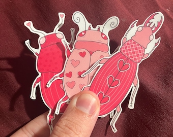 Love Bug Sticker Pack, bug sticker, insect sticker, valentine sticker, animal sticker, laptop sticker, water bottle sticker, heart sticker