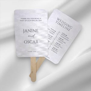 Pearl White Wedding Hand Fan: Itinerary Program Favor
