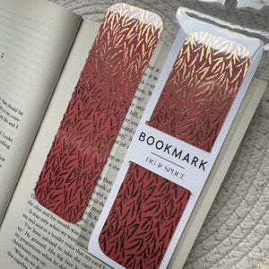 Handmade Laminated Bookmark: Red & Gold Foil Leaf Design