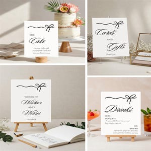 Benutzerdefiniertes Hochzeitsschild-Bundle, Open Bar-Schilderset, Hochzeitstischschilder mit Schleife, Gästebuch-Station, Getränkebeschilderung, Kuchenschild, Karten und Geschenke