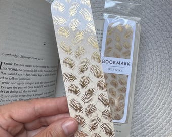 Handmade Laminated Bookmark: Beige & Gold Leaf - Elegant Reader Gift