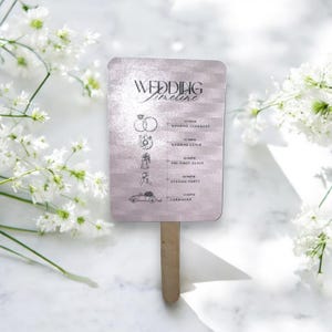 Pink Metallic Wedding Hand Fan, Printed and Asembled Wedding Paddle Fans, Wedding Favor, Minimal Wedding Itinerary Fan, Wedding Program Fan