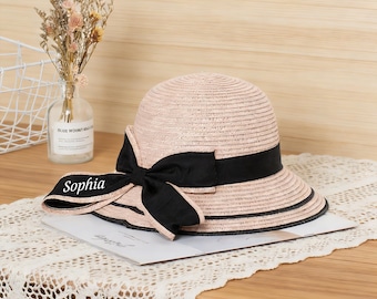 Mommy and Me Straw Hats, Personalized Mom Daughter Beach Hats, Custom Name Embroidered Summer Sun Hat for Women and Kids,Family Vacation Hat