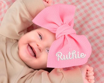 Personalized Baby Name Headband Bows, Embroidered Name Baby Headwrap,Baby Shower Gift,New Baby Headband,Baby Headband,Baby Bow,Easter Gift