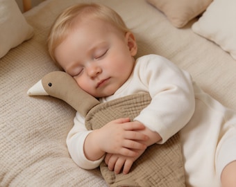 Personalisierte Baby Komfort Decke Plüschtier, Baumwolle Musselin Schwan Lovey, Benutzerdefinierte Name Stickerei, Schlaf Schnuller