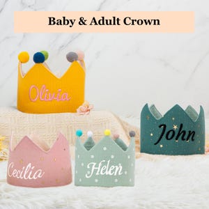 Corona di compleanno Boho per bambini e adulti con nome ricamato, regalo per il primo compleanno del bambino, corona di mussola personalizzata per il compleanno di bambini e ragazzi