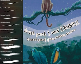 Digital Procreate Brush Pack BUNDEL | Borstelpakket 1 en 2 | Kleurpotlood, stift, houtskool, penselen, illustratieborstels met textuur