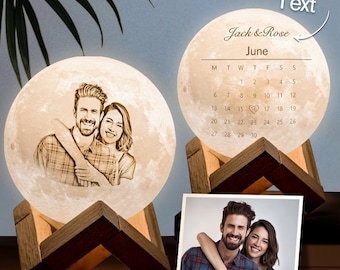 Personalized 3D Photo Lunar Moon Lamp, Custom Night Light, Couples Gifts, Christmas Gift, Bedside Lamp, Lunar Night Moon Lamp