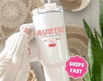 Vaso personalizado con asa para tía, regalo para el Día de la Madre, anuncio de tía, revelación de bebé, regalos para tías.