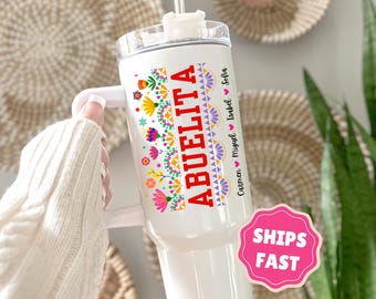 Custom Abuelita Tumbler with Handle, Abuelita Mother's Day Gift, Abuelita Mug with Grandkid Names 40oz Tumbler Grandma Grandmother Gifts