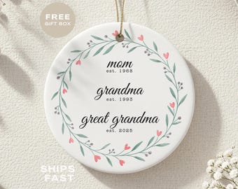 Personalized Great Grandma Christmas Ornament, New Great Grandma Gift Baby Announcement Great Grandma Keepsake Promoted to Great Grandmother