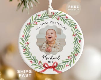 Custom Baby Photo Christmas Ornament Personalized Baby's First Christmas Keepsake Baby 1st Christmas Gift New Baby Gift Baby Shower Gift