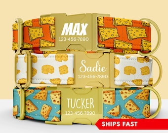 Cheese Dog Collar, Personalized Dog Collar With Name, Custom Girl Dog Collars Are Cute, Adjustable, and Heavy Duty, Sizes Small - XLarge