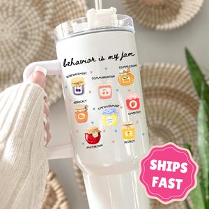 BCBA Tumbler with Handle, Personalized Behavior Analyst Gift, Behavioral Therapist Gift for BCBA ABA Behavior Therapy Mug Behavior is my Jam