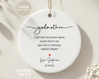 Personalized Godmother Ornament, Custom Godparents Gift, Gift to Godmother Gift From Godchild Gift, Baptism Gift Girl, Baptism Keepsake