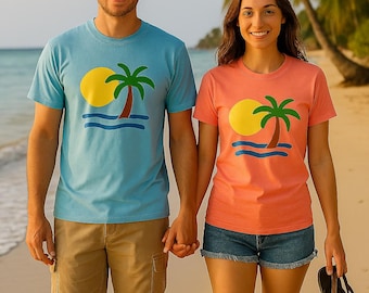 Tropical Sunset T-Shirt, Beach Tee, Summer Outfit, Vacation Wear, Gift for Travelers, Relaxed Fit