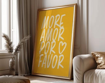 Affiche minimaliste More Amor Por Favor art mural jaune moderne coloré éclectique jaune citation d'amour art imprimable art mural téléchargement immédiat