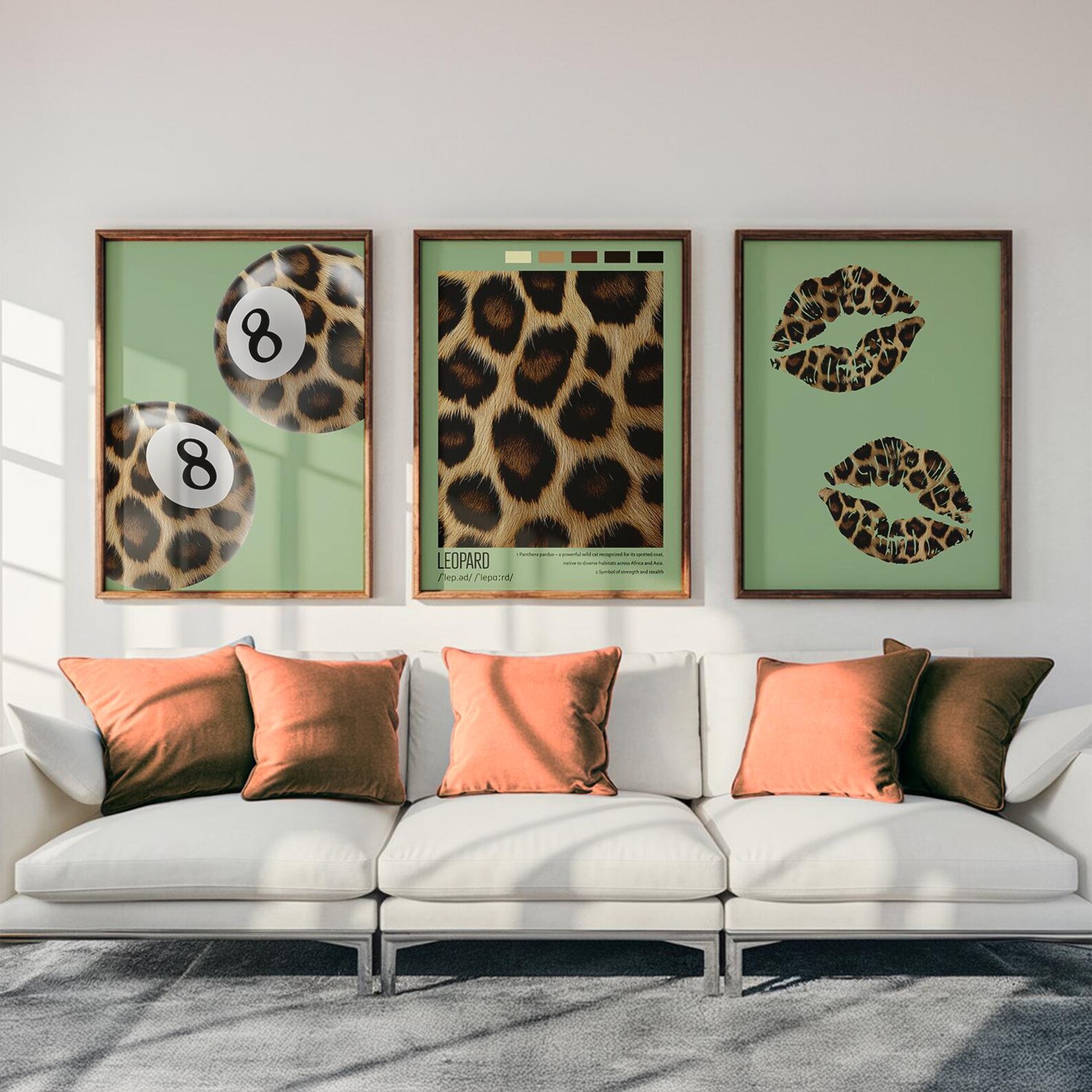 Leopard Wall Art Prints Set of 3 Wall Decor Leopard Print Kiss Lucky ...