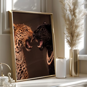 Gepard and Jaguar Print, Panther Wall Art, Vintage Photography, Fashion Print, Printable Wall Art, Digital retro leopard print Luxury Decor