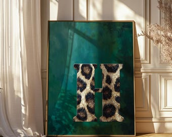 Custom Initial Leopard Print Wall Art: Glitter Dorm Decor (Digital Download