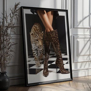Trendy Leopard Boots Print, Retro Leopard Poster, Luxurious Wall Art, Chic Girly Decor, High Fashion Poster, Femme Fatale Digital Print