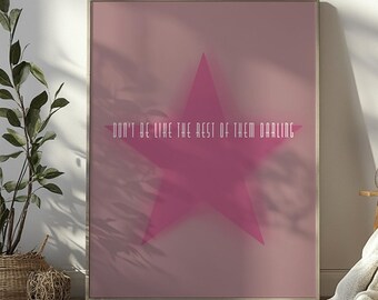 Pink Star Girl Print: Preppy Apartment Decor (Digital Download)