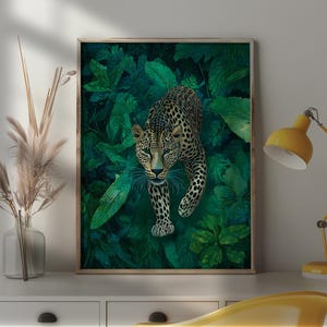 Tropical Leopard Jungle Art Print: Botanical Jaguar Illustration (Digital Download)