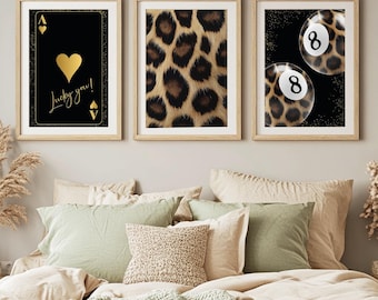 Leopard Wall Art Cheetah Print Luxury Black Gold Ace Card Leopard Wall Art Trendy 8 Bill Pool Animal Cheetah Print Poster Black Wall Art