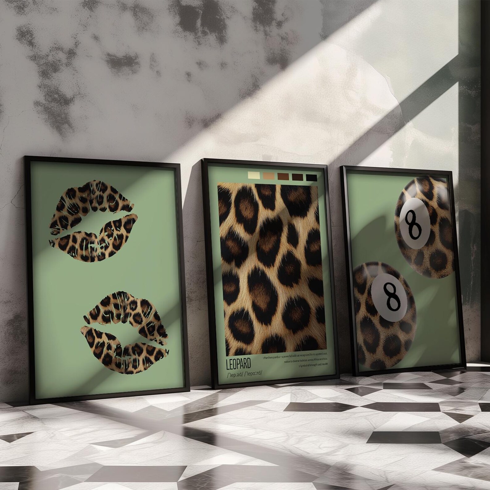 Leopard Wall Art Prints Set of 3 Wall Decor Leopard Print Kiss Lucky ...