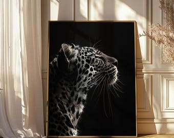 Black and White Leopard Profile Wall Art Cheetah Trendy Wall Gallery Preppy Cheetah Print Poster Digital Download Lucky Girl Luxury Art