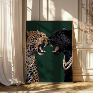 Leopard and Jaguar Print Panther Wall Art Vintage Photography Fashion Print Printable Wall Art Digital retro Dark Green leopard Luxury Decor