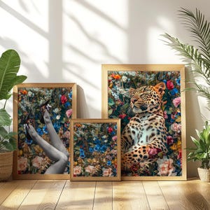 Flower Spring Leopard Prints Set of 3 Wall Art Leopard Print Trendy Wall Art Gallery Preppy Home Decor Dice Butterfly Posters Summer Meadow