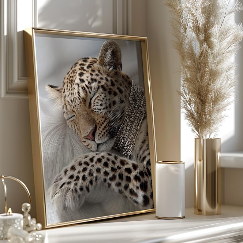 Sleepy Leopard Poster Cheetah Wall Art Maximalist Home Decor Modern Art ...