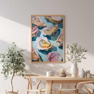 Oyster Shell Painting Colorful Pastel Abstract Coastal Beach House Wall Art Print Summer Dining Room Kitchen Print Meet Me At The Beach