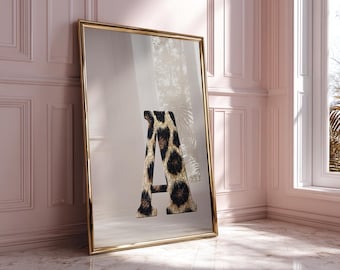 Custom Initial Wall Trendy Glitter Leopard Aesthetic Monogram Art Girl Chic Girly Dorm Decor Animal Wall Art Personalized Roommate Art