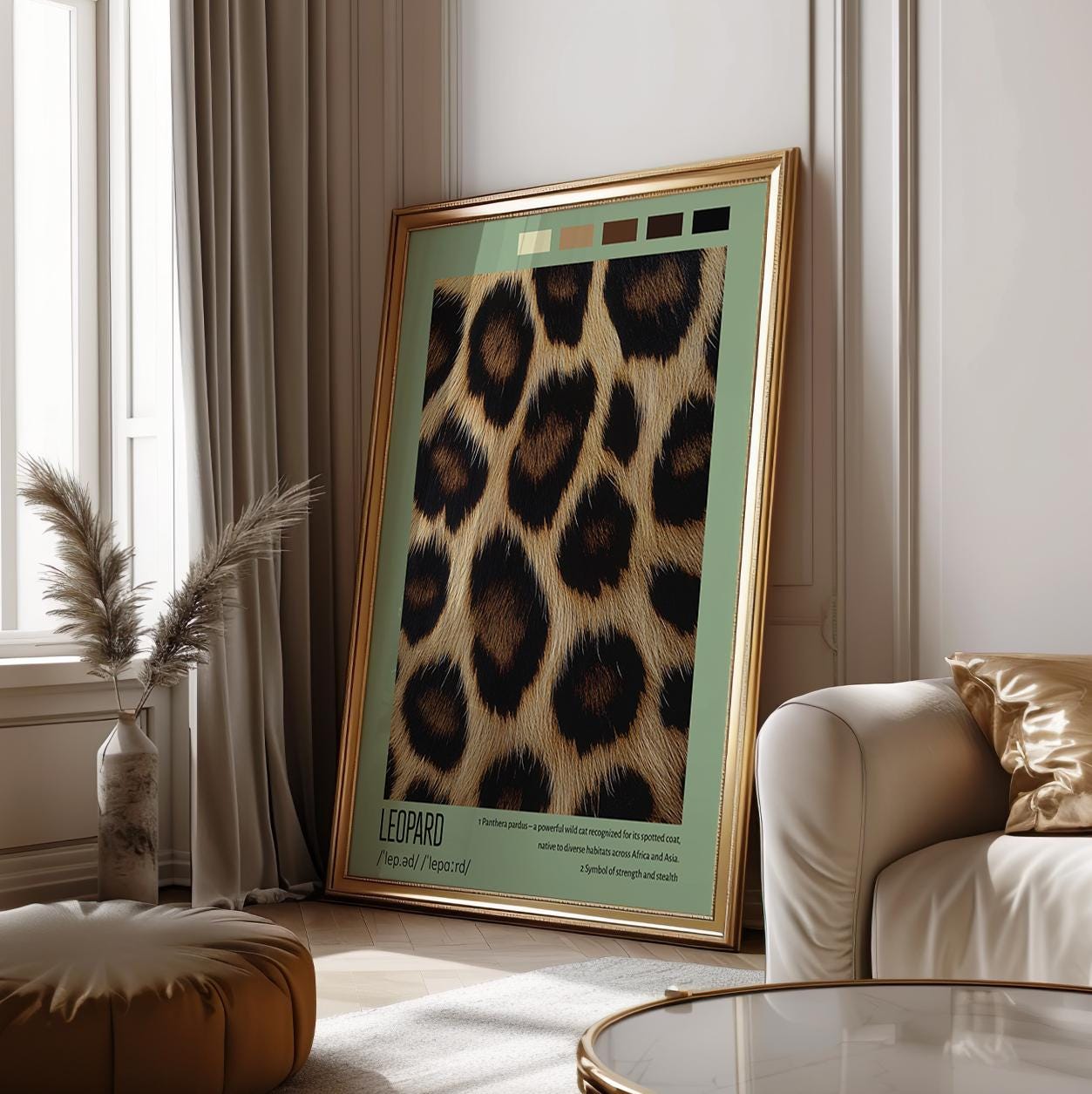 Leopard Definition Poster Wall Art Pattern Sage Green Poster Preppy Typography Above Bed Bedroom Wall Decor Trendy Animal Print Wall Art