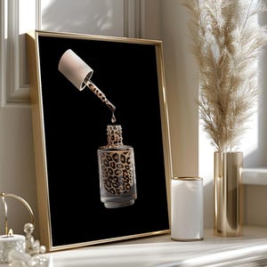 Leopard Nail Polish Black Wall Art, Prints Makeup Beauty print Bathroom Decor Wall Art Vanity Printable Nails Salon Still Life Fashion