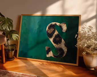 Custom Initial Leopard Print Wall Art: Glitter Dorm Decor (Digital Download