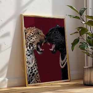 Burgundy Leopard and Jaguar Print, Panther Wall Art, Vintage Photography, Printable Wall Art, Digital retro leopard print Luxury Decor