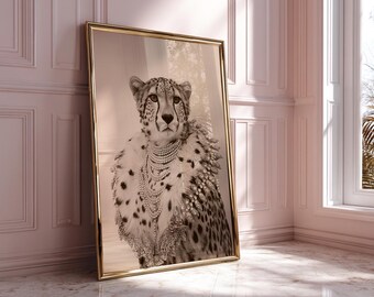Sepia Cheetah Queen Wall Art, Luxury Leopard, Home Decor, Printable Wall Art, Digital Download, Leopard Wall Art, Animal Print