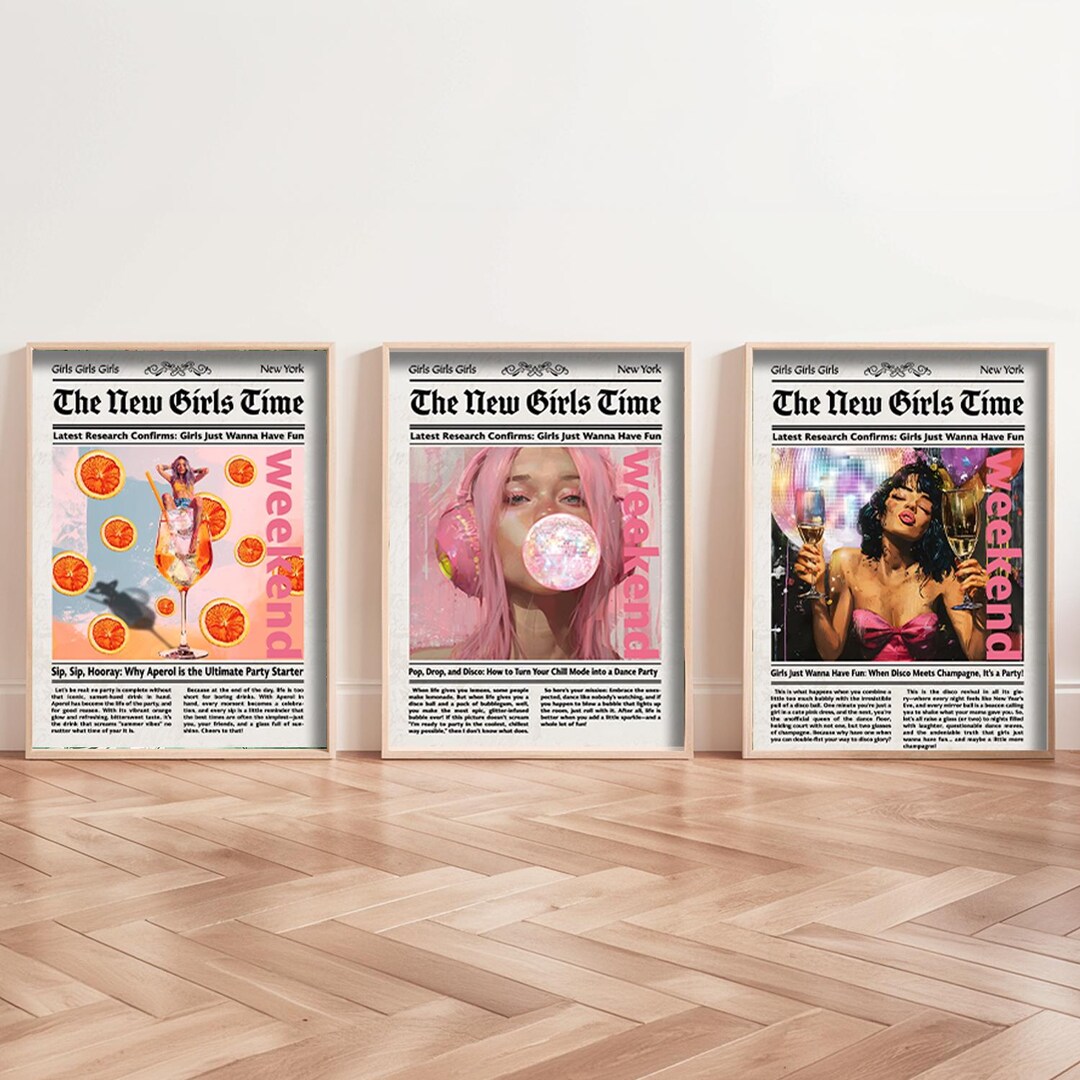 Girls Just Wanna Have Fun Poster Set: Girly Newspaper Art (digital ...