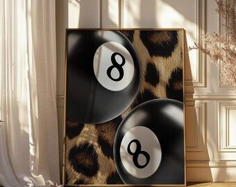 Impresión de leopardo y guepardo con bola 8: Arte mural moderno del año 2000 (descarga digital)