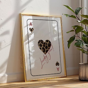 Ace of Hearts Cheetah Print Trendy Retro Digital Download Leopard Girly Room Decor Poster Dorm Room Wall Art Lucky You Card Prints