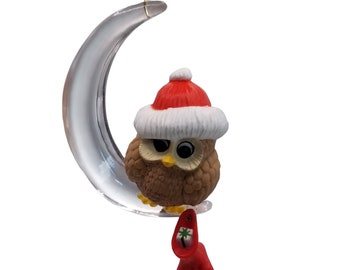 Vintage Christmas Ornament Hallmark Keepsake Owl on Crescent Moon 1984 Stocking, Moon ornament, wise old owl, owl moon,  Santa owl